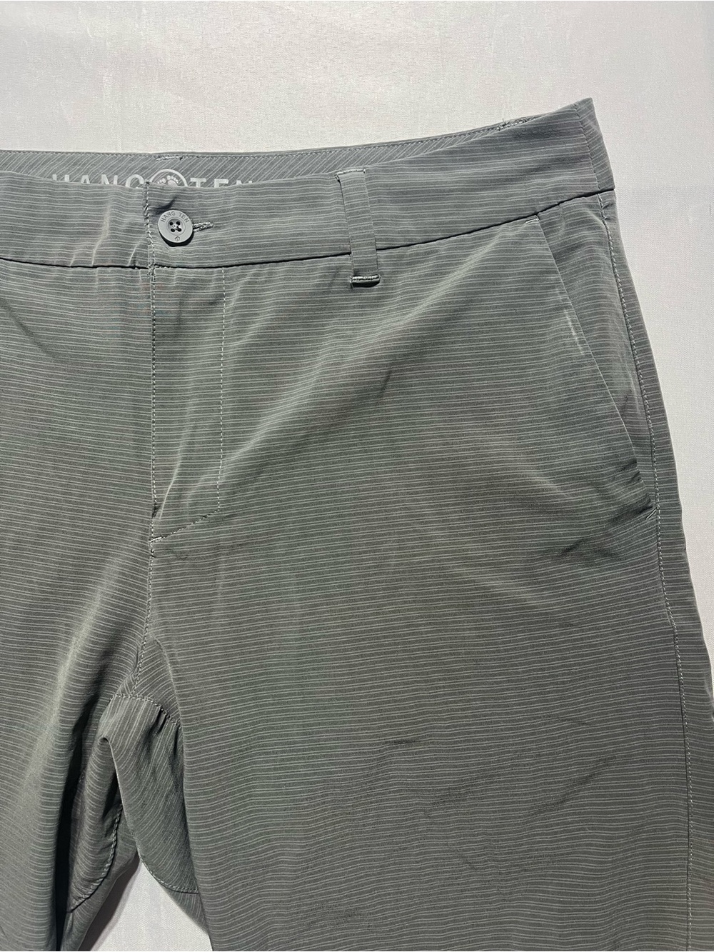 Hang Ten Mens 36 Waist Gray Striped Drawstring Performance Flat Front Shorts